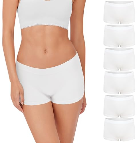 Lakpoau Boxershorts dam, kalsonger, sömlösa underkläder, kvinnor, trosor, hipster, för kvinnor, hipster, trosor, andas, pojkshorts, bekväma hotpants, mjuka trosor, kvinnor, 6-pack, Vit 6-pack, S-M