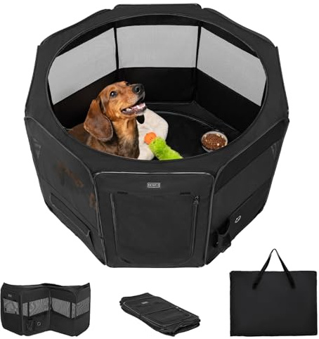 PETSFIT Portable Dog Playpen,36 Dog Play Pen Indoors with Removable Waterproof Mat & Zippered Roof | RV, Camping, Travel Dog Pen | Whelping & Cat Observation Space(36 L x 36 W x 21 H)