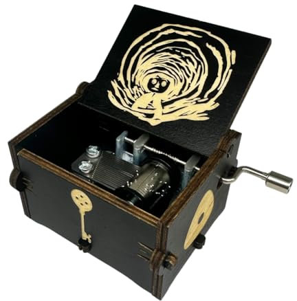 Youtang Coraline - Mini carillon in legno con incisione, idea regalo per compleanno, anniversario, San Valentino, Natale (manovella, nero)