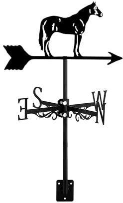 ZNEL Pferd Metall Wetterfahne Schwarze Handgefertigte Pferd Wetterhahn Windrichtungsanzeiger Für Bauernhof Dachgarten Outdoor Dekor, Horse1