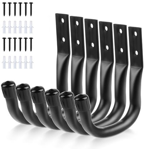 HOTUT 6 Ganci da Parete per Garage, Gancio a J per Impieghi Gravosi, Set di Ganci Resistenti per Appendere Biciclette per Scale, Biciclette, Tubo da Giardino, Utensili Elettrici (8.5 * 10.5CM)
