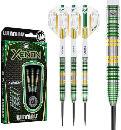 WINMAU Darts Xenon 25g 90% Professionella Volfram Stålspets Dartset med Dartflyg och Dartstammar
