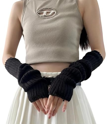 KYEDGC Arm Warmers - Long Black Gloves, Women Arm Warmers, Knitted Wrist Long Sleeve Fingerless, Long Fingerless Gloves for Women