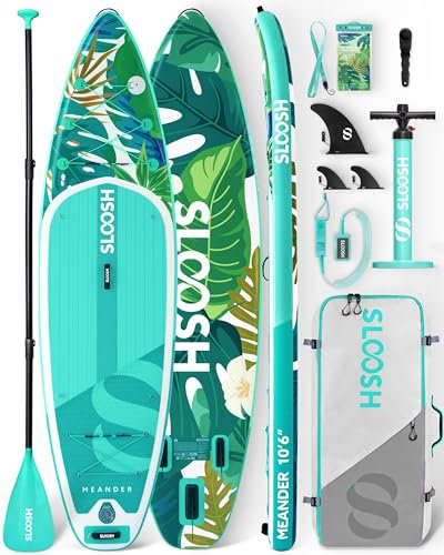 SLOOSH Aufblasbares Stand-Up-Paddle-Board,10'6 Paddleboard mit Premium-Zubehör,rutschfestes EVA-Deck,ultraleichte Tragetasche und Pumpe,Meander SUP für Jugendliche & Erwachsene,Tropisches Smaragdgrün