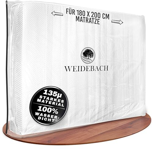 WEIDEBACH® robuste Matratzenhülle, 100% dicht, für 180 x 200 cm | KINGSIZE-MATRATZEN, Matratzenbeutel mit Reißverschluss, Aufbewahrungstasche f. Matratzen, Lagerung&Transport - fertig.