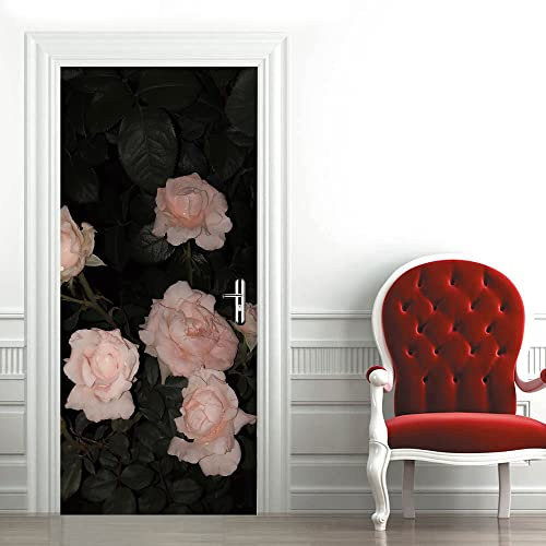 Tür tapeten 3d selbstklebend Rosa Blumen Türposter Türaufkleber Abnehmbare Vinyl türfolie Fototapete diy Wandbild Wohnzimmer Schlafzimmer Kinderzimmer Badezimmer B90 x H200cm