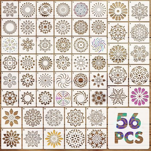 EAPIKON 56Pcs Mandala Stencils for Crafts Reusable for Painting, Drawing Art Template for Wood Burning Card Making Scrapbook Wall Decor