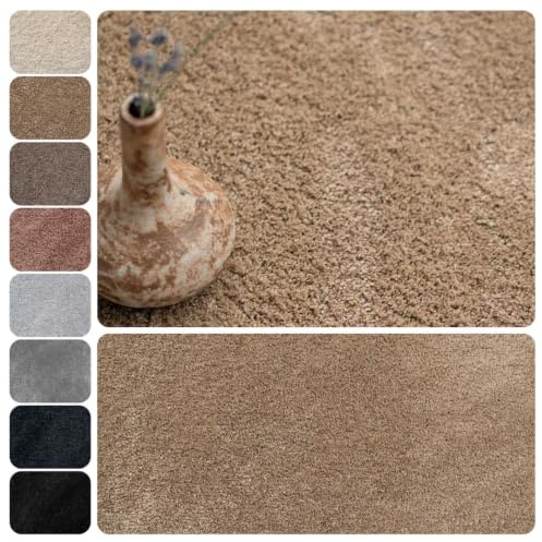 Teppichfliesen selbstliegend 50x50 cm Teppichboden Hochflor Velours | Beige Braun, 1 Fliese