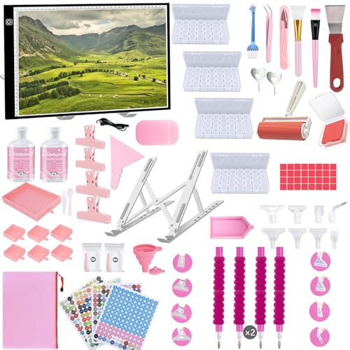 Lenxnmy 247pcs Diamond Painting Tool Set | All-Inclusive, Diamond Art Accessories Kit, A4 Diamond Painting Light Pad, Diamond Art Sealer Glue & Diamond Correction