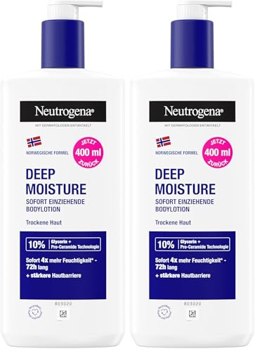 Neutrogena Norwegische Formel Deep Moisture sofort einziehende Bodylotion für mehr Feuchtigkeit bei trockener Haut, 2x400ml