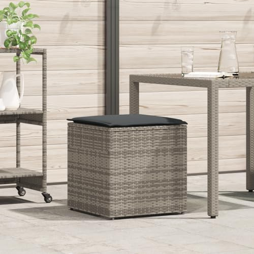 Makastle Außenlagerbox mit Matte und Wasserdichte Tasche, Balkon Truhe mit Deckel für Garten, Terrasse, Grau und Dunkelgrau Rattan 50 x 50 x (50-53) cm
