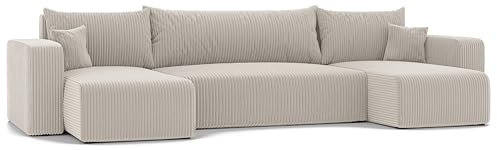 IDOHOME 145x318 XXL Wohnlandschaft U Form mit Schlaffunktion (125x272) und Bettkasten aus Massivholz - Wohnzimmer Poso Couch U Form