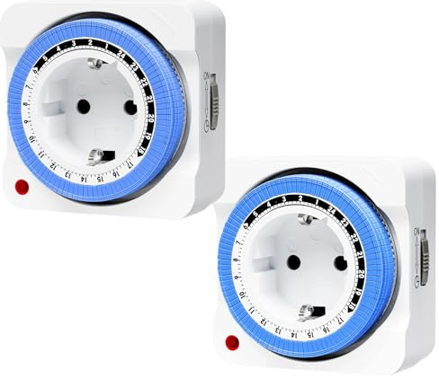 Timer meccanico, prese, set da 2 pezzi, programma 24 ore, presa analogica con 96 segmenti, intervallo di commutazione 15 minuti, per illuminazione stagionale, decorazioni festive, luce ceretta, blu