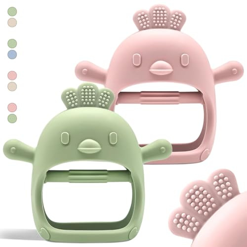 TKLake 2 Pack Baby Teething Mittens, Silicone Teether Mitten Chew Gloves for Babies
