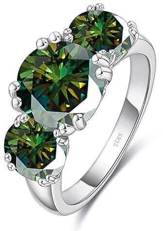 5cttw gul/blå/rosa Moissanite bröllopsring for kvinnor 3 sten D färg VVS1 diamantringar 925 sterling silver årsdagen förlovningsringar med certifikat(Green,8)