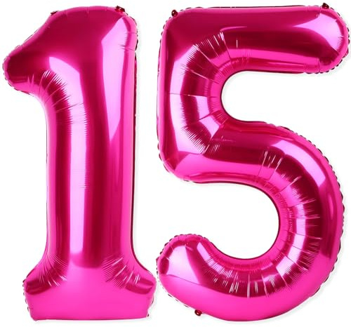 15 palloncini giganti a elio con numero 15 o 51 palloncini in lamina rosa acceso, 101 cm, per 15° 51° compleanno, anniversari, eventi, decorazioni per feste (rosa acceso)