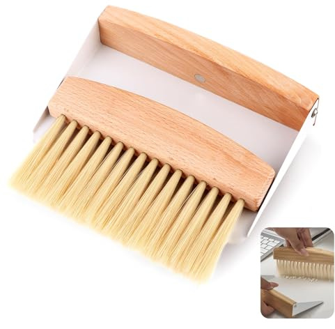 Mini Dustpan and Brush Set - Small Metal Dustpan with Wooden Table Brush, Portable 2-in-1 Cleaning Tool for Tabletop, Countertop, Desk, Kitchen & Office Crumbs