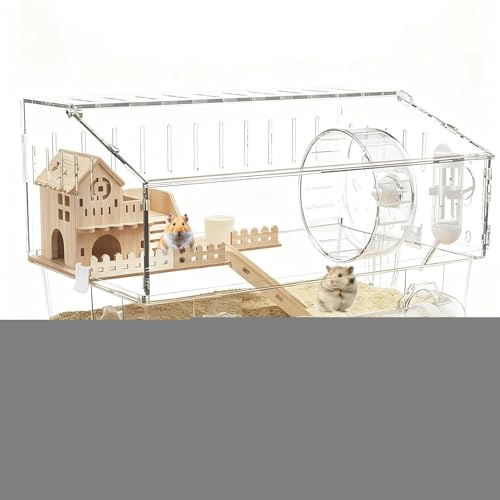 XXL Hamsterkäfig für Goldhamster, 2 Etagen Acryl Nagerkäfig mit 11-teiligem Zubehör Set, Großes artgerechtes Hamsterheim für Zwerghamster & Kleintiere, Durchsichtig, Belüftet & Leicht zu Reinigen