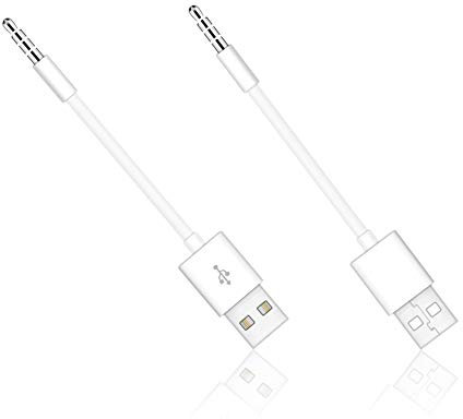 CERRXIAN Câble USB, 10.5cm Longueur 3,5 mm 2 en 1 USB Charger et SYNC Câble pour Apple iPod Shuffle 3ème / 4ème / 5ème / 6ème / 7ème génération (2 PACK-Blanc)
