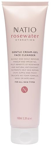 Natio Australia Rosewater Hydration Gentle Cream-Gel Face Cleanser, 100 ml - Facial Cleanser with Rosewater - Travel Size Face Wash for All Skin Types
