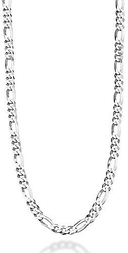 Miabella 925 Sterling Silver Italian 5mm Diamond-Cut Figaro Link Chain Necklace for Women Men, Made in Italy (22 Inches)