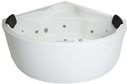 Whirlpool Badewanne Verona Profi 135x135 cm rund Made in Germany 21 Düsen LED Heizung Ozon Radio Touch Display Eckwanne links/rechts – Befüllung über Überlauf (Viega Trio)