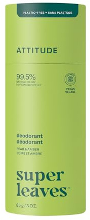 ATTITUDE Plastic-Free Deodorant, EWG Verified, Aluminum Free, Vegan Naturally Sourced Body Deodorants for Women & Men, Dermatologically Tested, Olive Leaves, 85 grams