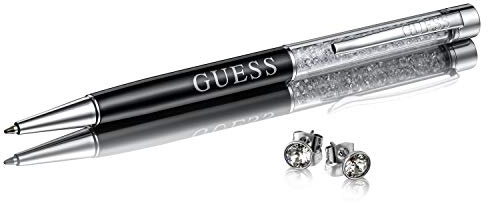 Guess Ballpoint Pen with Ear Rings & Swarovski Crystals Geschenk-Set Ohrstecker Ohrringe Kugelschreiber aus Edelstahl mit Kristall-Steinen UBT01062