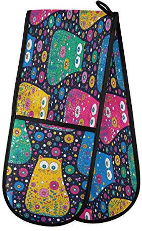 ZZXXB Colorful Cat Floral Double Oven Mitt Heat Resistant Non-Slip Kitchen Gloves Extra Long 7 x 35 for Cooking Baking Barbecue Grilling