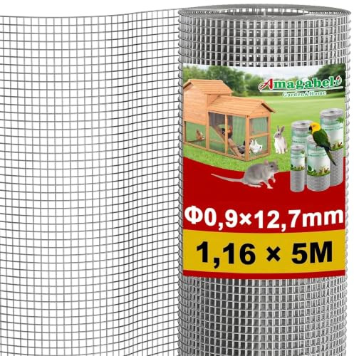 Amagabeli Malla Electrosoldada Galvanizada, Rollo 1.16M x 5M, Luz de Malla 12.7x12.7mm, Alambre de 0.78mm de Grosor - para Cerramientos, Gallineros, Jardín y Refuerzo