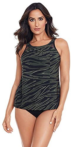 Miraclesuit Women's Swimwear Sebra Ursula Hidden Underwire Mesh Detail Tankini Bathing Suit Top, Olivetta, 8