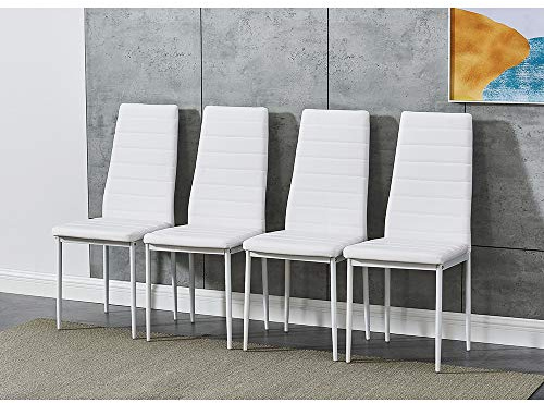 Panana Set of 4 Modern Dining Chairs Kitchen Chair Leather with Solid Metal Legs (4Chair, White)