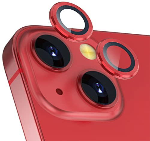 imluckies Camera Lens Protector Compatible with iPhone 13/13 mini, Premium Tempered Glass Circle Film, Aluminum Alloy Full Fit Lens Ring Cover, Red [Anti-Scratch] (2 Pack)