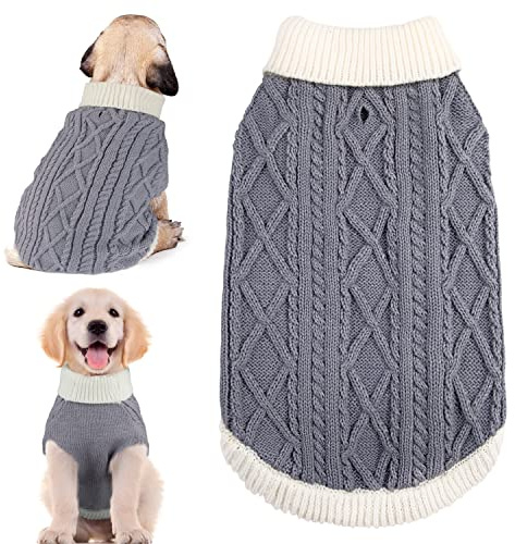 Small Dog Sweaters with Leash Hole Turtleneck Dog Sweaters Knitwear Boys Girls Warm Soft and High Stretch Pet Clothes for Fall Winter，Pet Shirts for Kitten Puppy Grey Small