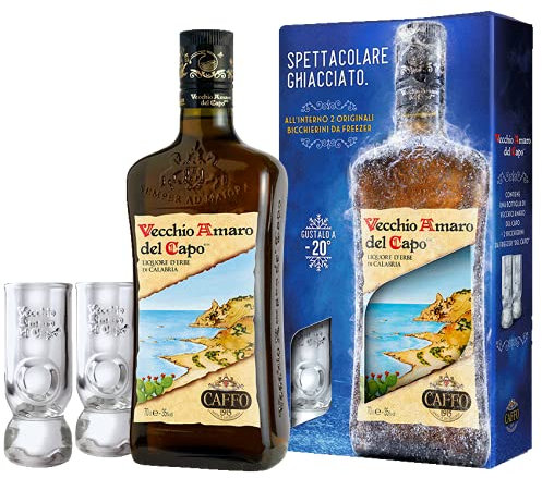 Vecchio Amaro del Capo - CAFFO | BOTTIGLIA IN ASTUCCIO + 2 BICCHIERI FREEZER DEL CAPO ORIGINALI | 70 cl
