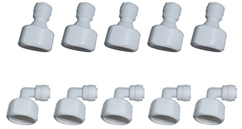 MALIDA Quick Connector Female Thread Adapter Elbow and Straight Combination, 1/2 Inch Thread x 1/4 Inch Tube OD Push to Connect Fittings, for Water Filter purification systems.(pack of 10)
