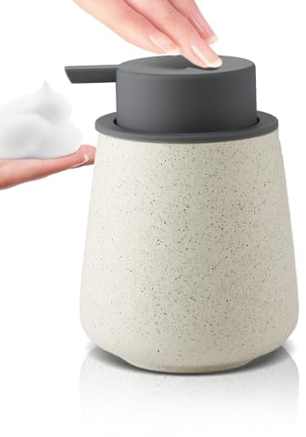 Foam Hand Soap Dispenser - 12 oz Bathroom Lotion Hand Pump Dispenser, Ceramic Foaming Soap Dispenser with Grey Removable Pump for Kitchen Hand Wash Dispenser, Speckled Matte Beige