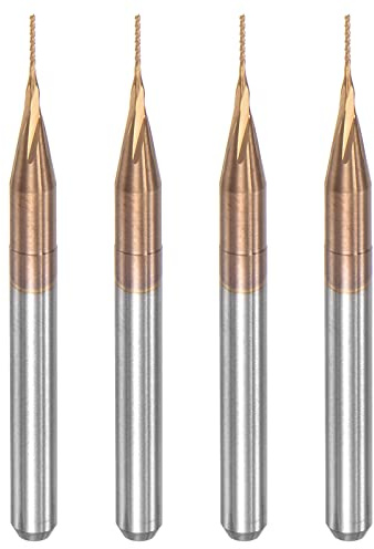 sourcing map 4 Stück VHM Schaftfräser 0,4 mm, Klingenlänge 3 mm Titanbeschichtet-Beschichtung CNC Fräser für Edelstahl, Verbundwerkstoffe und Legierungen
