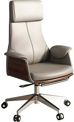 Chefsessel Leder Echt Hochwertiger Verstellbarer Präsident Computerstuhl, Bequem Und Weich Für Besprechungen Bürostuhl, Lager 150kg/330.7lbs (Color : Grey, S : 115-122 * 55cm)