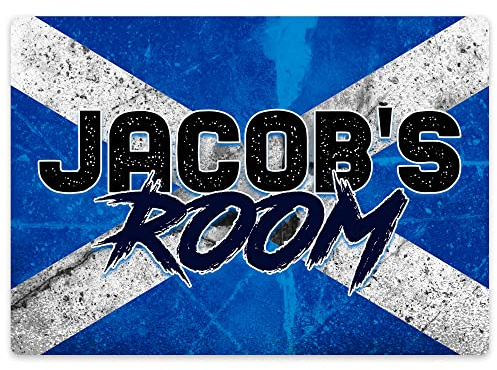 Purple Print House Personalised Scotland Flag Door Plaque Christmas and Birthday Gift Ideas For Kids Autumn Football Tournament Bedroom Door Decoration At Andrews Cross, 203mm x 152mm, White
