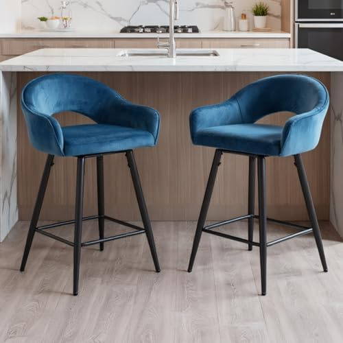 chairus Tabouret Haut Cuisine, 2PCS Chaises de Bar Pivotantes, Bleu