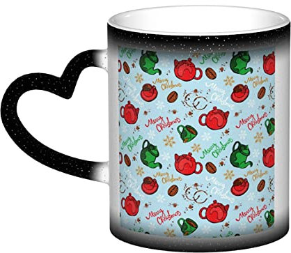 Aseelo Wärmewechselnde Keramikbecher Weihnachtsgeschirr Kaffeetassen mit herzförmigem Griff für Kaffee, Getränke, Tee, Xmas Party Dekoration, lustiges Geschenk