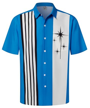Hardaddy herr vintage bowlingskjorta kortärmad button down Hawaiian sommar strand tryckta avslappnade skjortor, Flerfärgad08, L