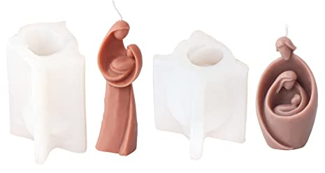 Xidmold 2 Stück Abstrakte Heilige Familie Silikonform Kerzenform, Kerzengießform Silikon, Jesus mit Maria Silikonform für Sojawachs Kerzen, Seife, Epoxidharz Handwerk, Religiöse Figur
