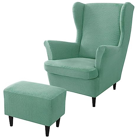 rackbone Ohrensesselbezüge, Ohrensessel-Bezug und Ottoman-Hocker-Bezug Sofabezug mit elastischem Band waschbarer Sessel-Schutzbezug für Wohnzimmer,5