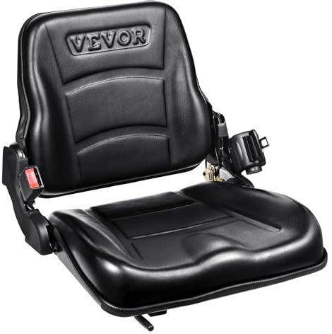 VEVOR Universal Gaffeltrucksäte, Nedfällbart Traktorsäte med Justerbar Vinkelrygg, Mikrobrytare och Infällbart Säkerhetsbälte, 16-34cm Slits Gaffeltrucksäte för Traktorlastargrävmaskin