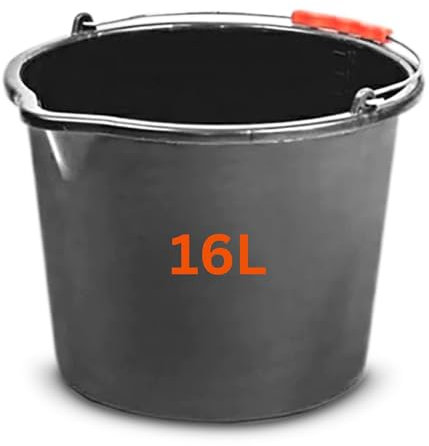 MYPURECORE Large 16L (4.2 Gallon) Black Plastic Buckets with Handles - Sturdy Multipurpose Containers with Measuring Scale - Ideal for Builders, Car Washes, Bathroom, Home & Garden. (1)