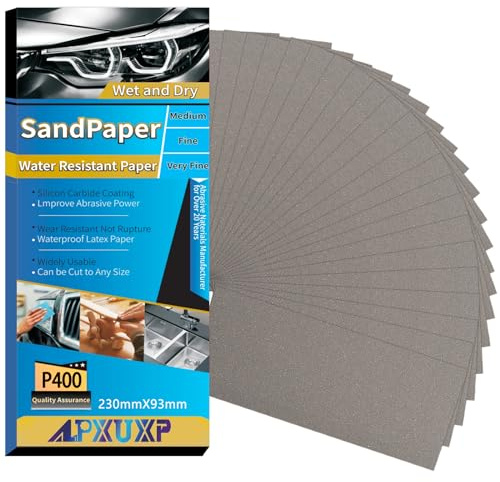 ALPXUXP 30 Pezzi Carta Abrasiva,Carta Vetrata in Grana 400,Impermeabile Levigatura a Secco e Umido Sandpaper 9 x 3,6 Pollici