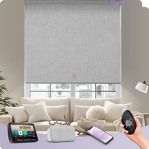Graywind Energy Efficient Electric Roller Blinds - 4-Layer Double-Sided Thermal Fabric, Smart Motorised Blackout Blinds Compatible with Alexa Google, Rechargeable, Made to Measure, Cloudy Grey
