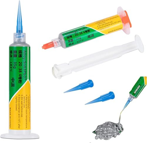 Syringe Tin Solder Paste Leaded Sn63pb37 Melting Point 183 ℃ | 35g Needle Tube Maintenance Solder Paste | Wash-Free | for Electronics PCB | CPU Led Repairing (1pcs)